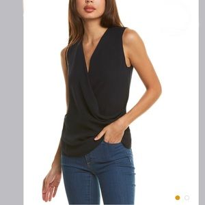 THEORY Wrap-effect draped silk top, Midnight Blue